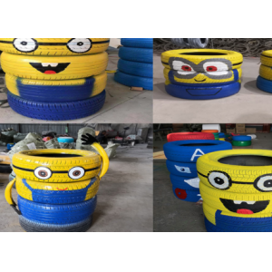 废旧轮胎工艺品幼儿园装饰设计彩色轮胎卡通动物造型创意工艺品