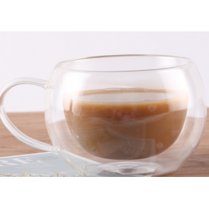 耐热双层玻璃杯 高硼硅创意带把玻璃咖啡杯 透明茶杯 创意办公杯